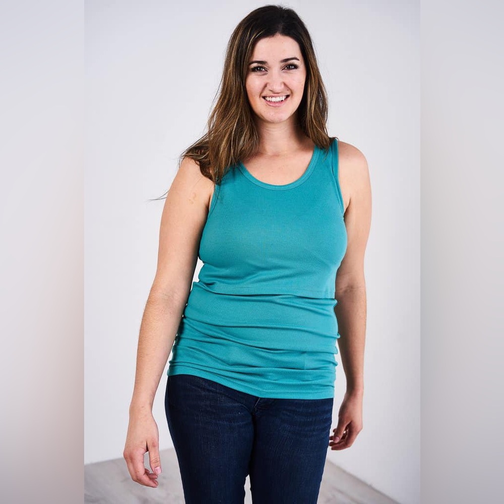 Qinyi Latched Mama Teal Nursing Maternity Ribbed Tank .